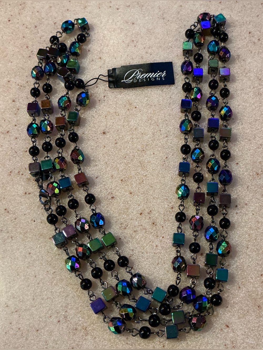 Premier Designs Multistrand Iridescent & Black Beaded Necklace